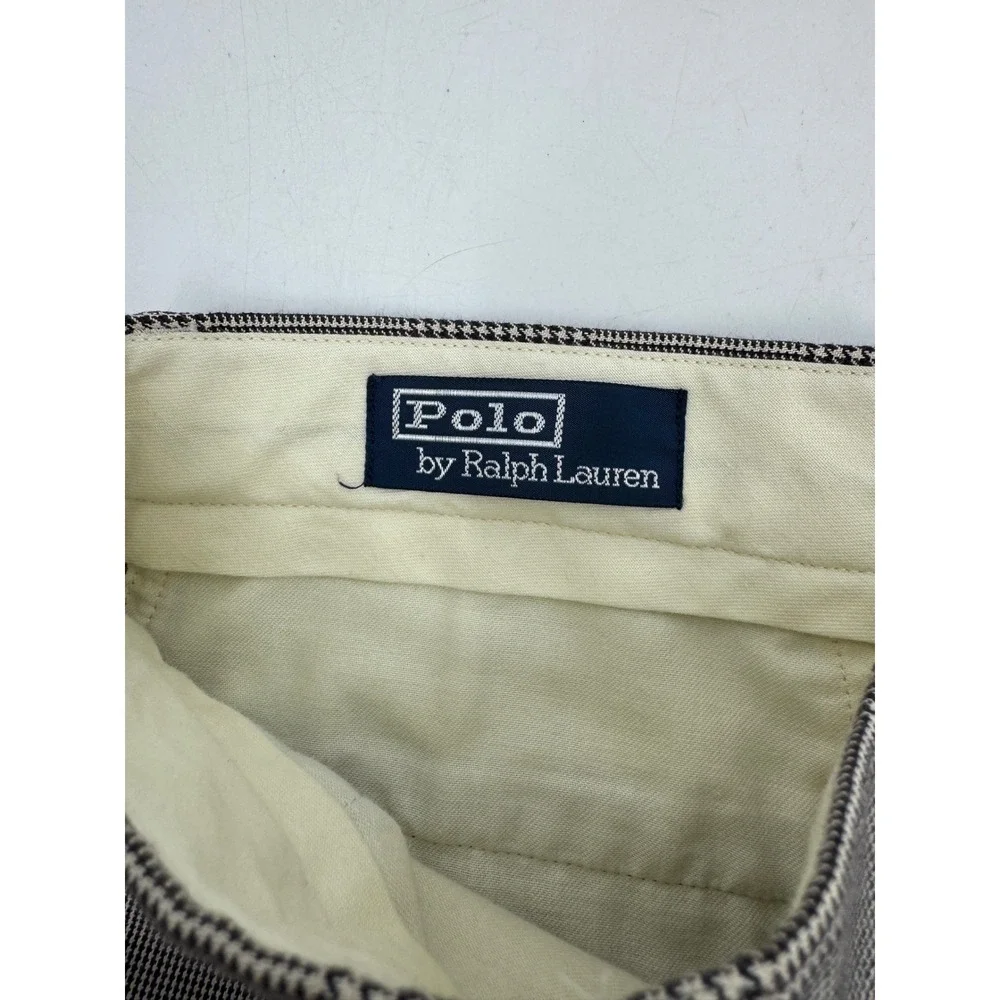 Polo Ralph Lauren Mens 32x30 Glen Plaid Pleated Cuffed Cotton Dress Pants Brown